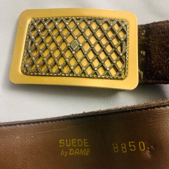 Vintage Brown Suede Belt with Gold Buckle - Picture 2 of 5